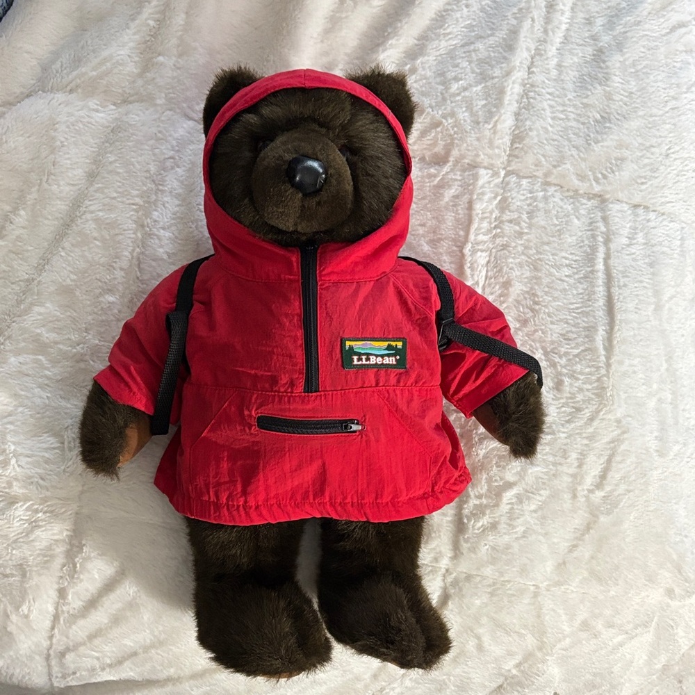 L.L. Bean Teddy Bear with Red Jacket and Blue Backpack